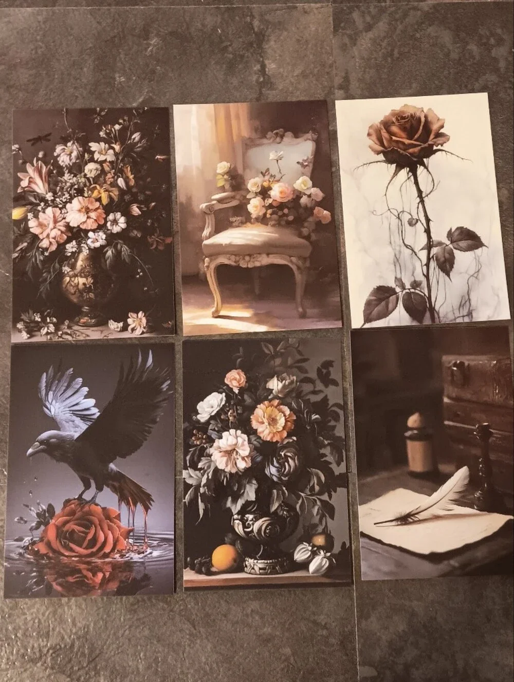 Dark Gothic Postcard Set Of 6, Academia Art Print Correspondence Notes 4x6